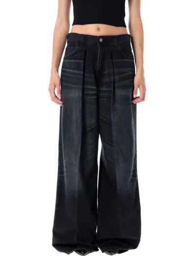 Haikure Ruffle Detail Denim Trousers In Black