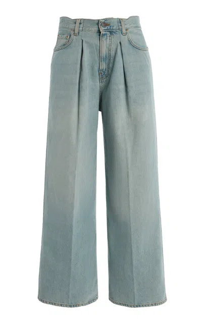 Haikure Candy Pleated Stretch Low-rise Wide-leg Jeans In Emerald Blue