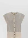 Haikure Cap Sleeve Mesh Vest With Ribbed Hem In Gray