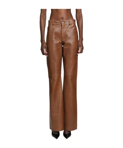 Haikure Flora Paneled Leather Straight-leg Pants In Brown