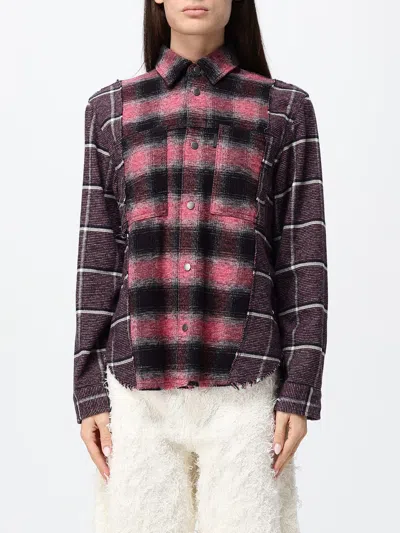 Haikure Check Pattern Viscose Shirt With Classic Collar In Pink