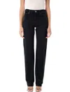Haikure Womens New Bassano Black Bonnie Logo Leather-patch Wide-leg High-rise Denim Jeans