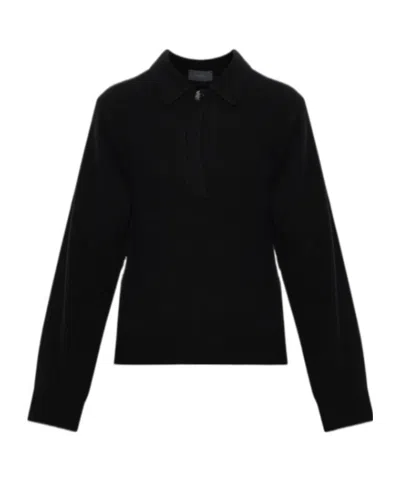Haikure Collared Long-sleeved Knit Sweater In Black