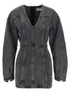 Haikure V-neckline Long Sleeves Denim Texture Visible Seams In Gray