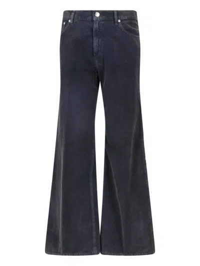 Haikure Denim Trousers Belt Loops Five Pocket Flared In Black