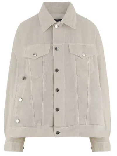 Haikure Cotton Velvet Jacket With Classic Collar And Ribbed Knit In Neutral