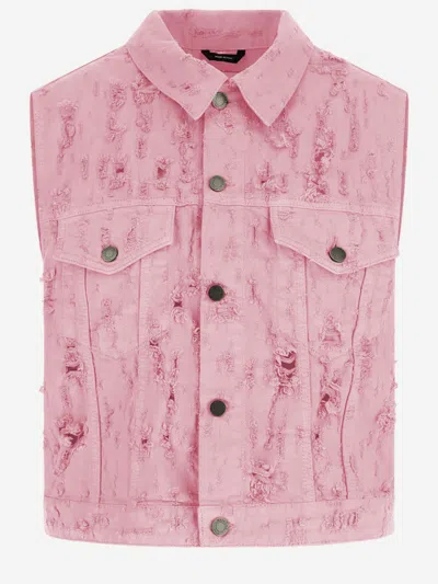 Haikure Cotton Vest With Fringed Details In Pink