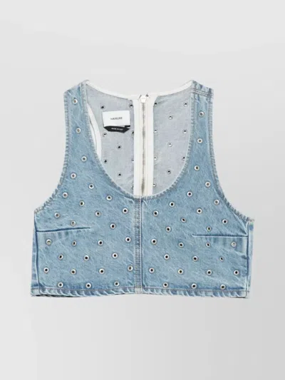 Haikure Cropped Eyelet Sleeveless Top Wide Neckline In Blue