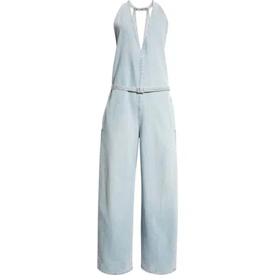Haikure Dakota Belted Wide Leg Denim Jumpsuit In Blue