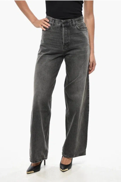 Haikure Dark Wash Wide Leg Bethany Jeans With Ton On Ton Button 27cm In Black