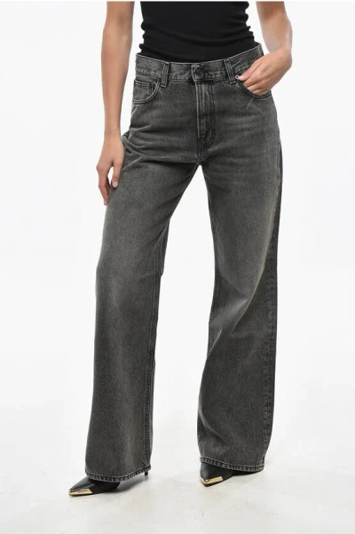 Haikure Dark Wash Wide Leg Korea Jeans With Ton On Ton Button 25cm In Black