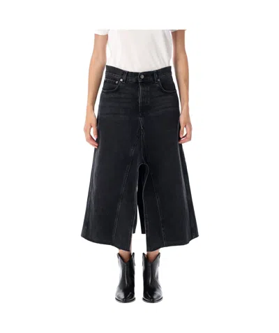 HAIKURE DENIM ASYMMETRIC MIDI SKIRT
