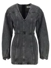 Haikure V-neckline Long Sleeves Denim Texture Visible Seams In Gray