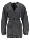 Haikure V-neckline Long Sleeves Denim Texture Visible Seams In Gray