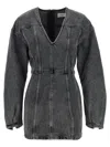 Haikure V-neckline Long Sleeves Denim Texture Visible Seams In Gray