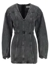 Haikure V-neckline Long Sleeves Denim Texture Visible Seams In Blue