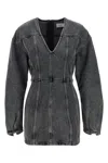 Haikure V-neckline Long Sleeves Denim Texture Visible Seams In Gray