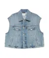 Haikure Boxy Denim Gilet With Pointed Collar In Blue