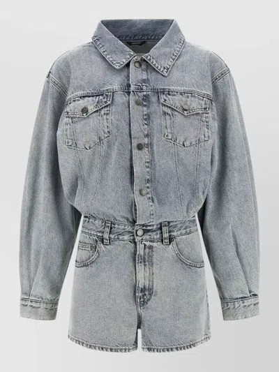 Haikure Denim Long Sleeve Belted Shirt Playsuit