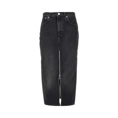 Haikure Denim Midi Skirt With Front Zip In Black