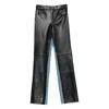 Haikure Leather And Denim Straight Leg Trousers In Black