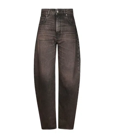 Haikure Denim Trousers With Belt Loops In Brown