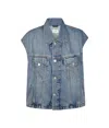 Haikure Boxy Denim Gilet With Pointed Collar In Gray