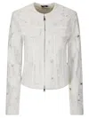 Haikure Distressed Denim Jacket With Flap Chest Pockets In White