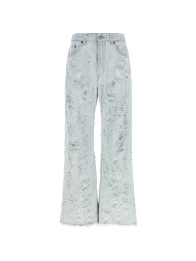 Haikure Gana Denim Skirt Belt Loops Raw Hem In Blue