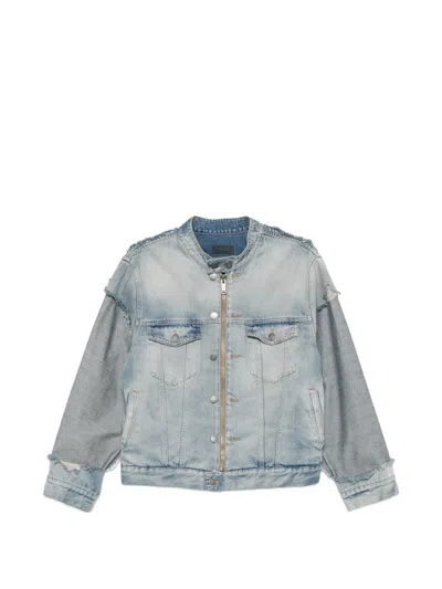 Haikure Distressed Panelled Denim Jacket In Blue