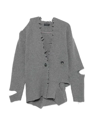 Haikure Distressed Ribbed Cardigan In Gray
