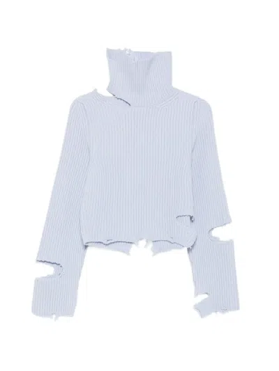 Haikure Distressed Ribbed-knit Sweater In Blue