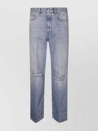 Haikure Distressed Straight Leg Jeans Rivet Detail In Blue