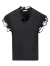 Haikure Distressed V-neck Sleeveless Sweater In Black
