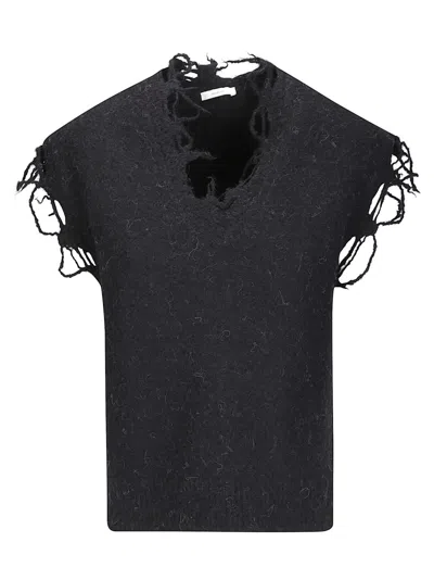 HAIKURE HAIKURE DISTRESSED V-NECK SLEEVELESS SWEATER