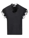 Haikure Distressed V-neck Sleeveless Sweater In Black