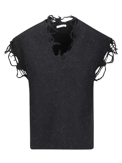 HAIKURE DISTRESSED V-NECK SLEEVELESS SWEATER