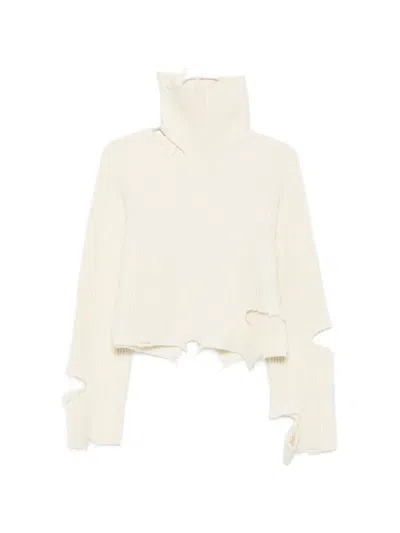 Haikure Distressed-effect Ribbed-knit Sweater In Neutral
