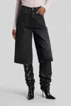 Haikure Wide Leg Denim Bermuda With Belt Loops In Black