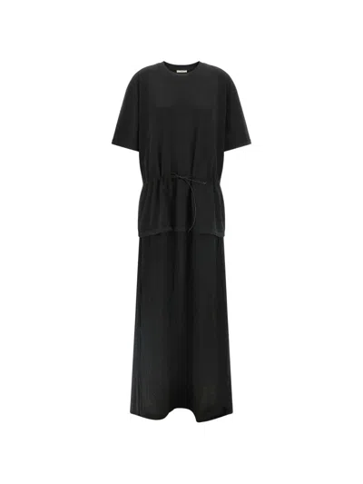 Haikure Joopy Drawstring Waist Mixed Media T-shirt Dress In Black