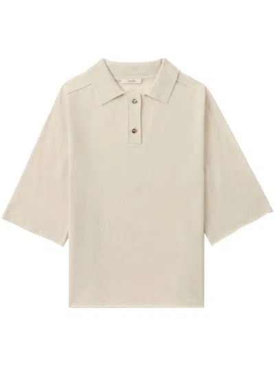 Haikure Fine-knit Polo Top In Neutrals
