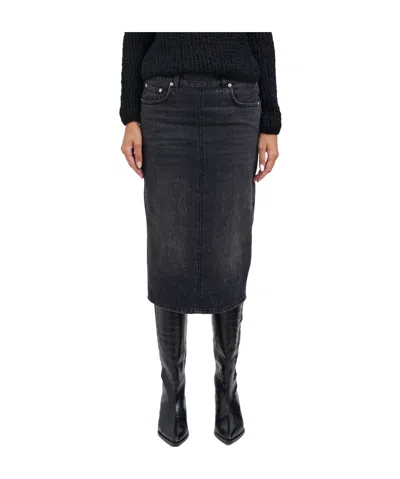 Haikure Five-pocket Denim Midi Skirt In Black