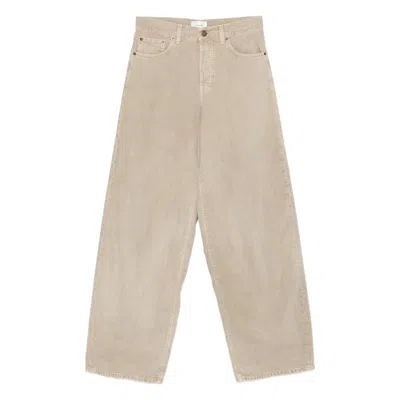Haikure Wide-leg Beige Denim And Linen Jeans With Five-pocket Design In Neutral