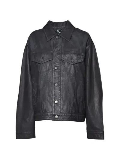 Haikure Flap-pocket Leather Jacket In Gray