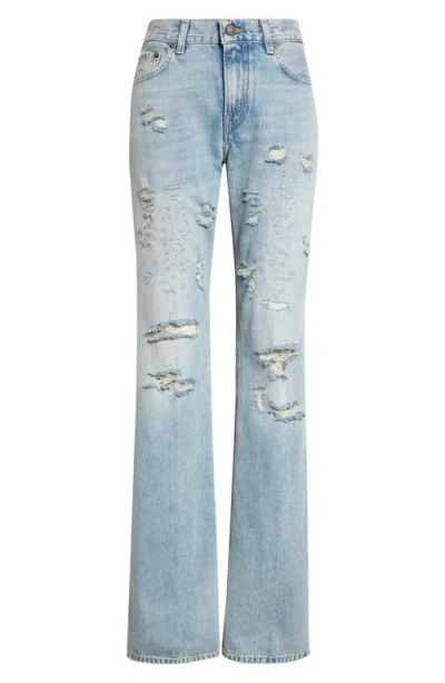 Haikure Flora Distressed High Waist Flared Jeans In Blue
