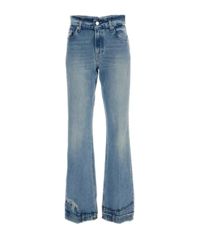 Haikure Flora Distressed Mid-rise Flared Jeans In Blue