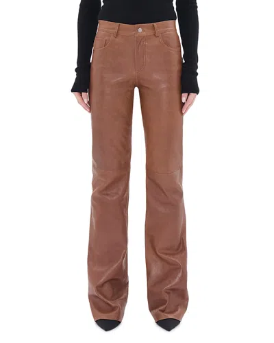 Haikure Flora Silky Leather Flared Jeans In Tan In Brown