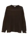 Haikure Frayed-hemline Round-neck Sweater In Brown