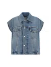 Haikure Boxy Denim Gilet With Pointed Collar In Blue