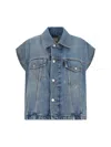 Haikure Boxy Denim Gilet With Pointed Collar In Blue